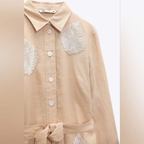 NWT Medium Zara Beaded Embroidered Linen Dress - Picture 5 of 6